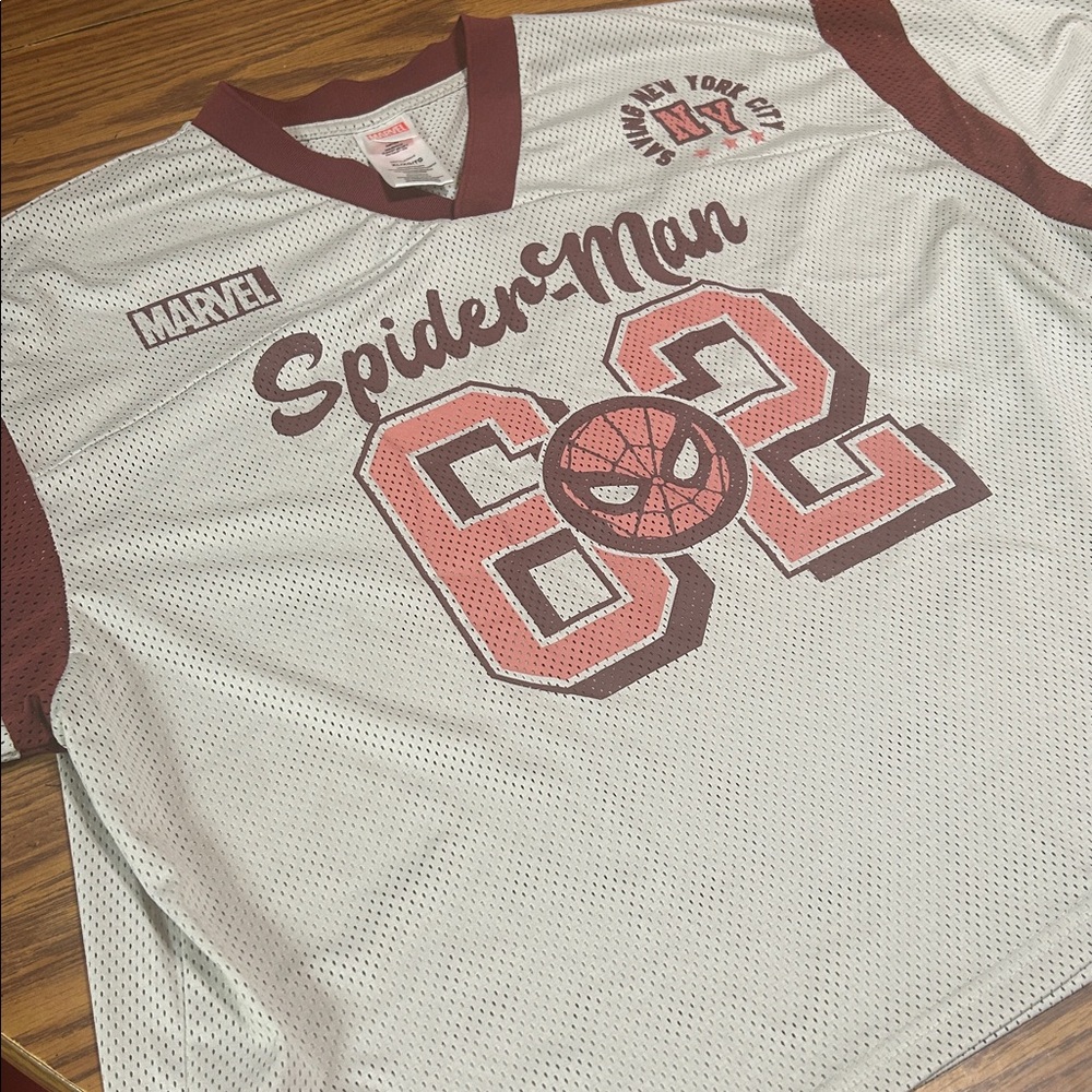 Marvel Spider-Man Gray and Maroon Mesh Jersey with V-Neck